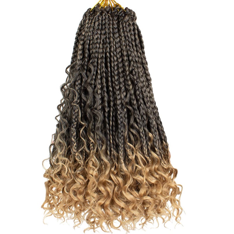 Beverlee Boho 8 Pack Goddess Box Braids 14 Inch Bohemian Crochet Hair with Curly Ends Prelooped Synthetic Crochet Hair for Black Women